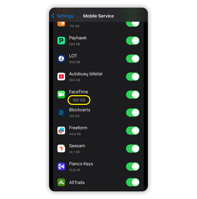 Monitor your data usage for FaceTime: Step 2