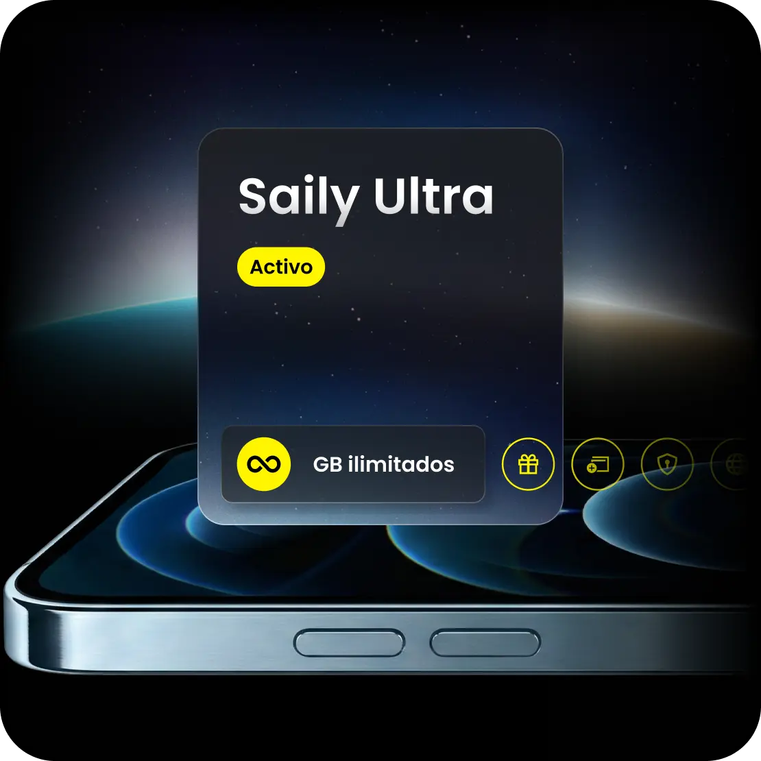 Plan Saily Ultra en la pantalla de un smartphone, que ofrece datos móviles ilimitados y otras ventajas.