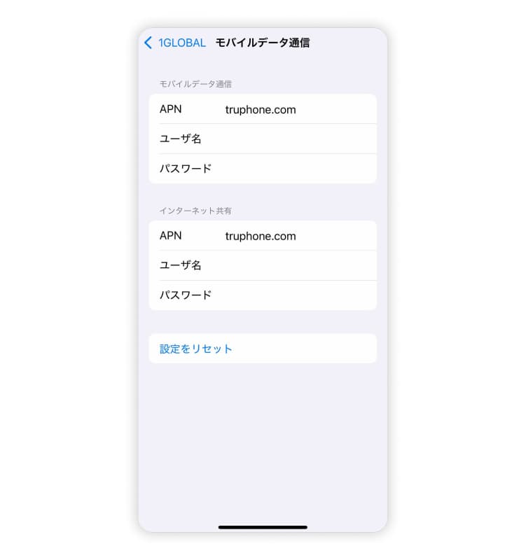 iPhoneでのAPNの設定方法、ステップ4