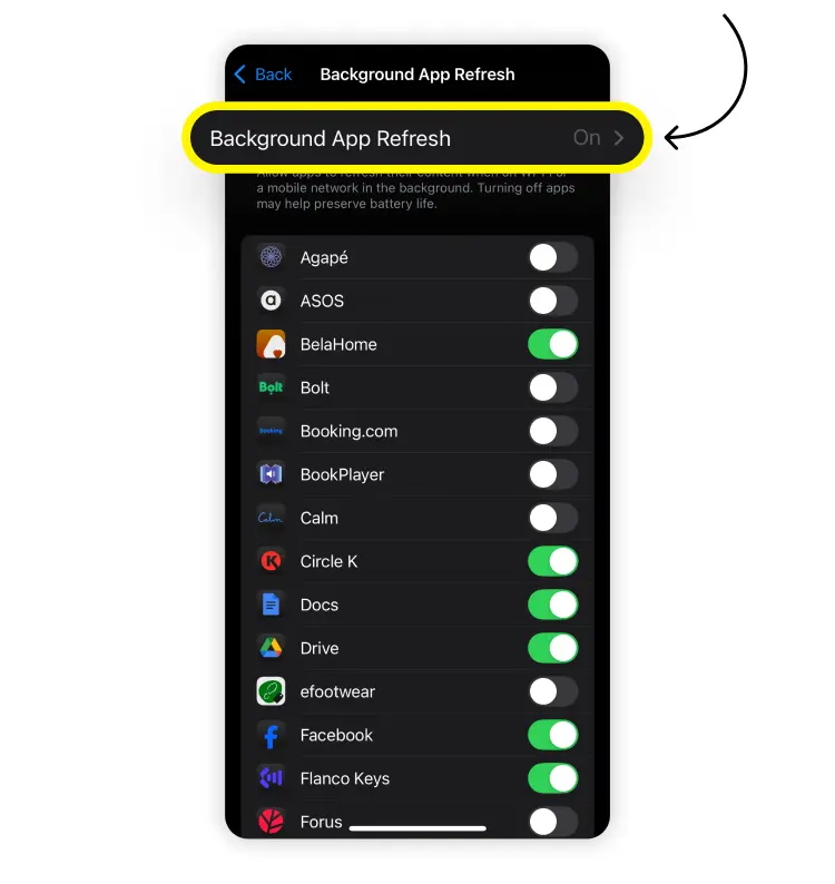 Disable background data on iPhone: step 3
