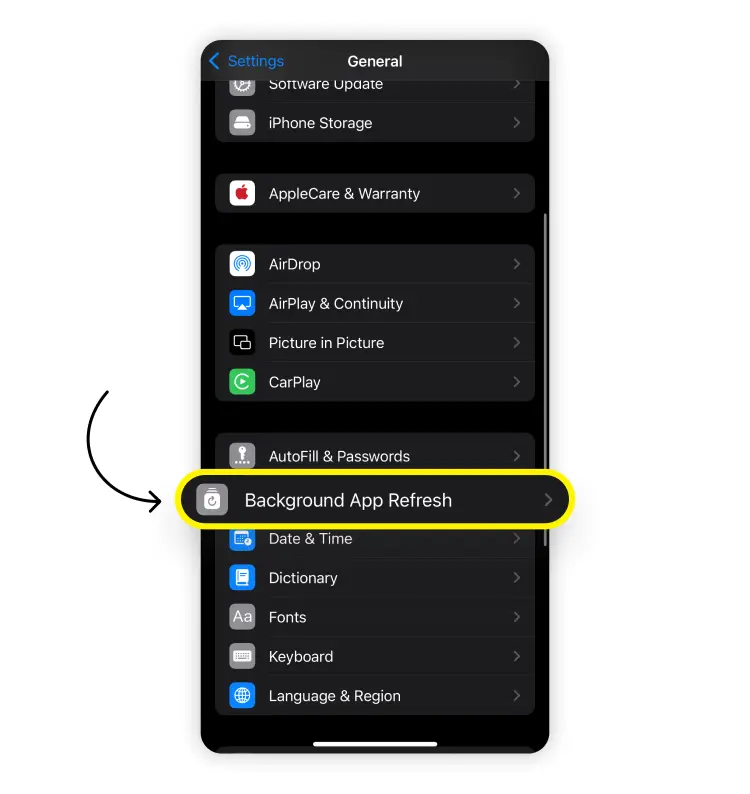 Disable background data on iPhone: step 2