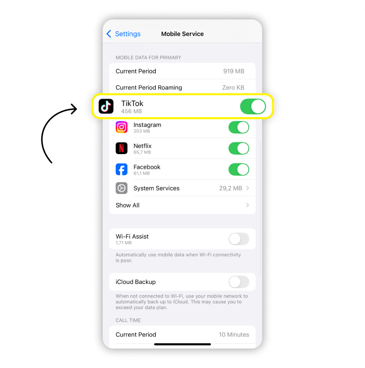 How to check TikTok data usage on iOS devices: Step 3
