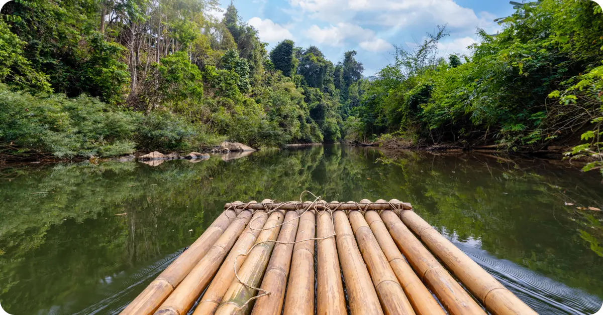 Bamboo rafting adventures in Thailand.