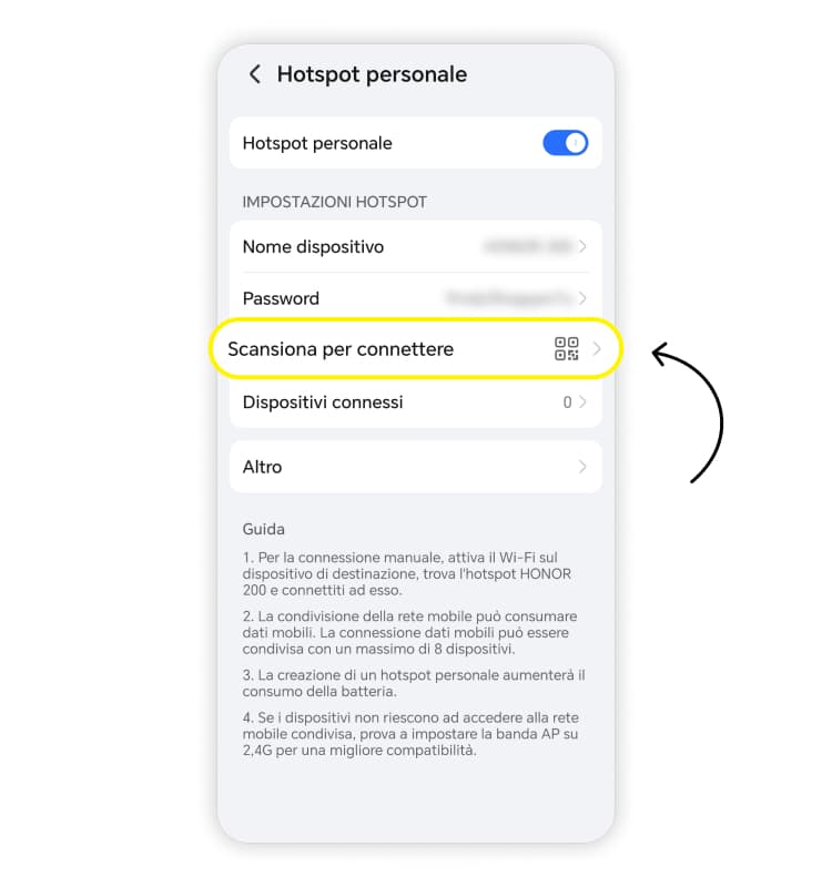 connettersi all'hotspot: passaggio 1