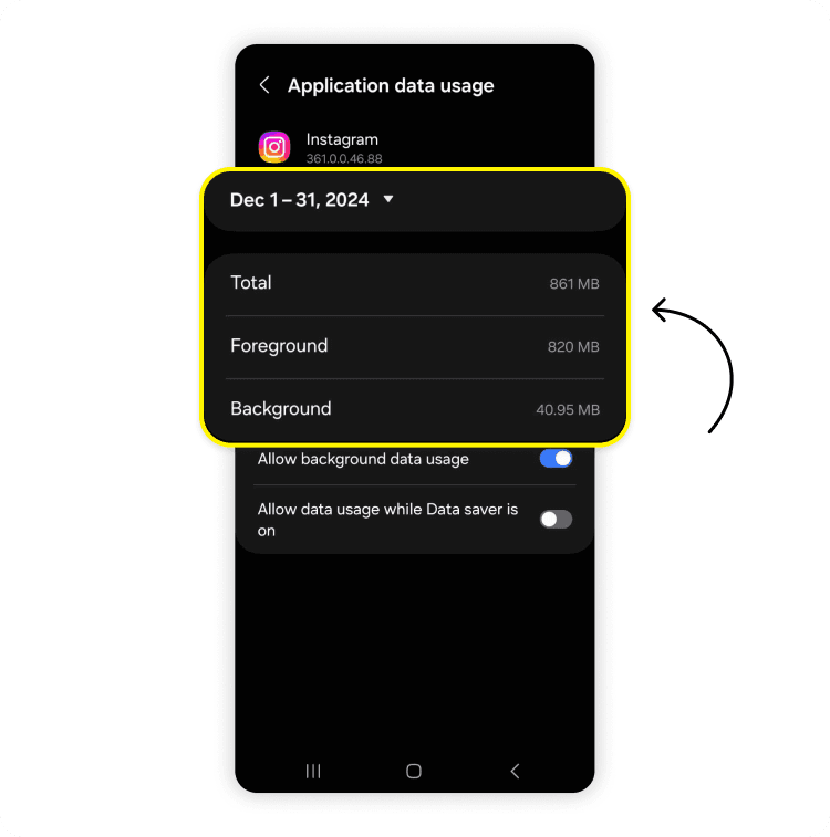 AndroidでInstagramの通信量を確認する方法、パート3の2。