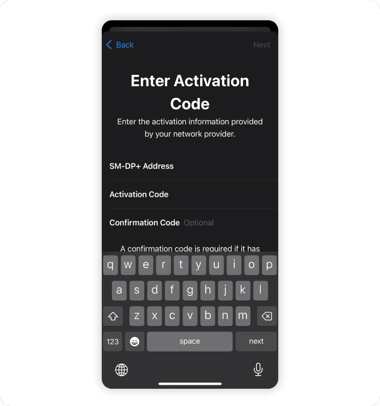 Manually installing an eSIM on your iPhone: Step 4