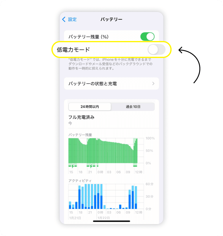 低電力モードをオフにする、手順 2