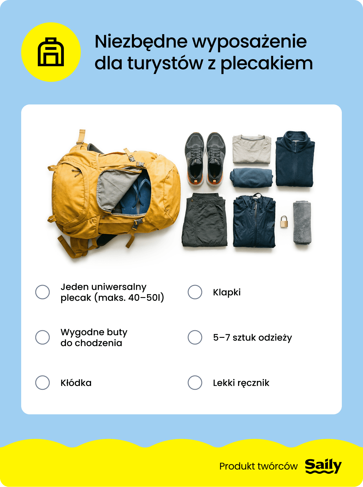 Grafika z plecakiem spakowanym na wyjazd do Tajlandii