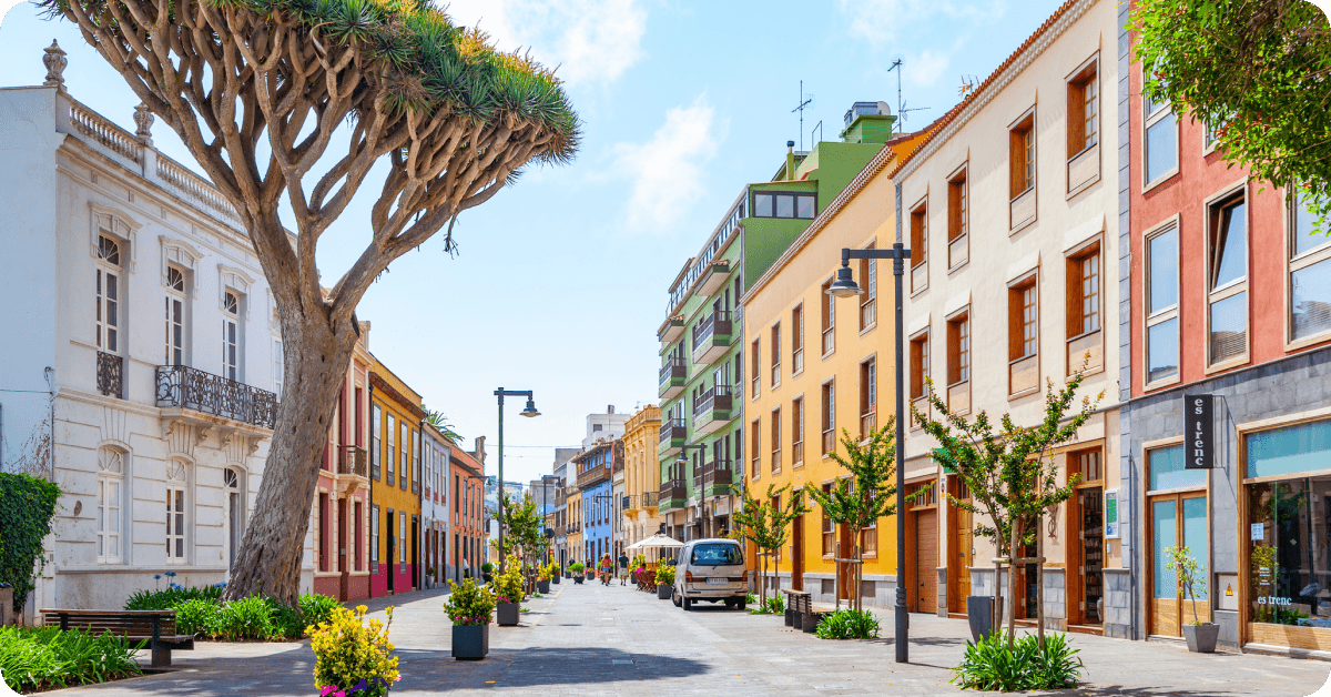 A colorful street in La Laguna, Tenerife.