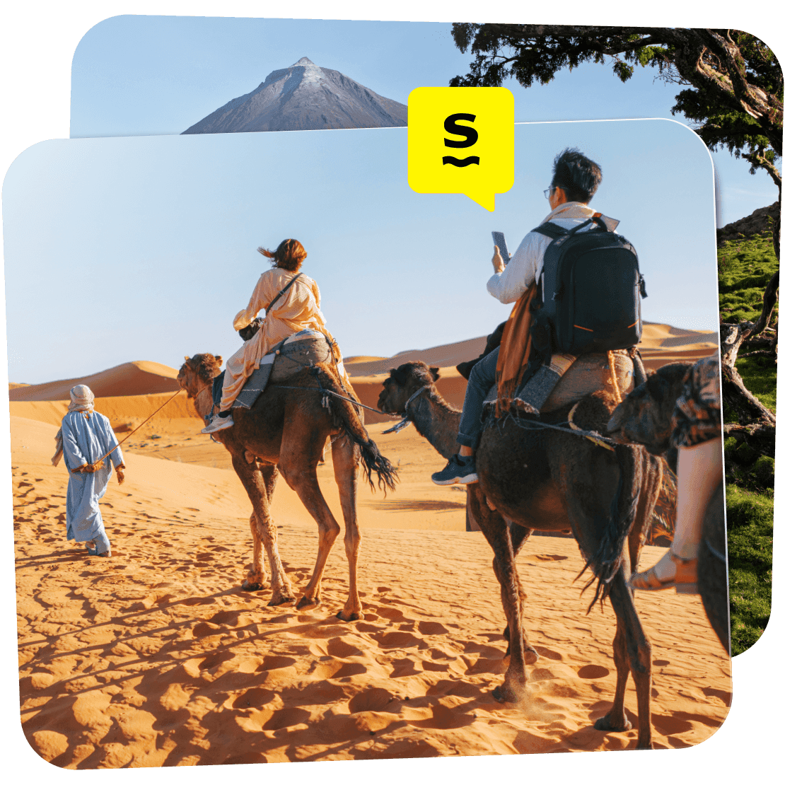 Gente usando Saily mientras cruza un desierto.