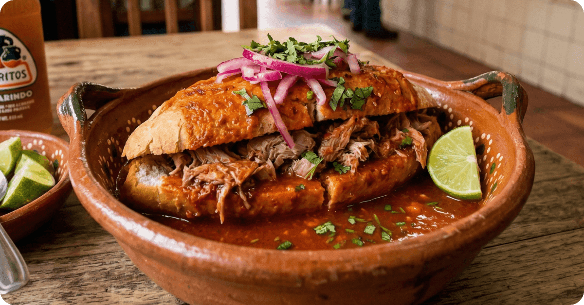Tortas ahogadas, served in traditional style with sauce