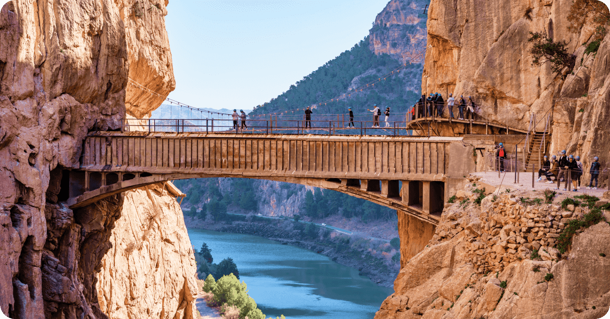 Caminito del Rey, a walkway pinned along the steep walls of the El Chorro gorge in Málaga, Spain.